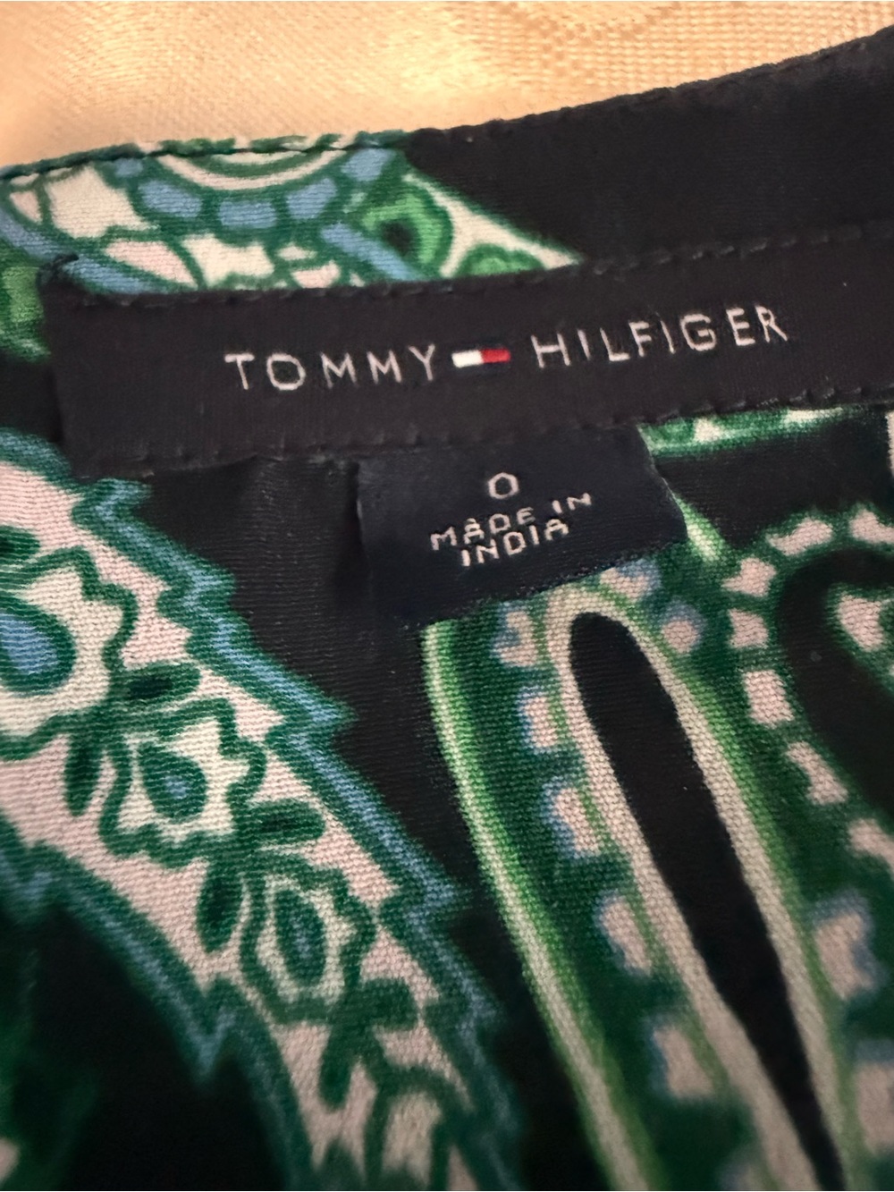 Tommy Hilfiger Paisley Fit & Flare Dress Size 0 Navy Green Sleeveless - Picture 11 of 13